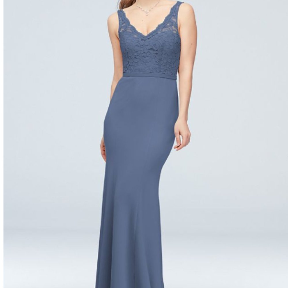 David's Bridal lace and stretch crepe v-neck bridesmaid dress Size 10